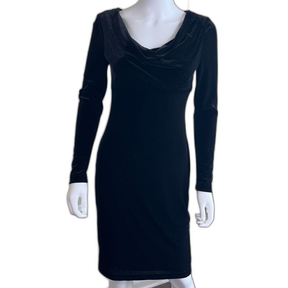 Black Halo Women's Size 6 Black Velvet Cowl Neck Bodycon Sheath Dress Minimalist